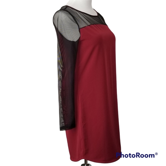 LUSH Dress Party Deep Plum Red Black Mesh Sleeve & Trim Brand New Sml/Med - Picture 3 of 12